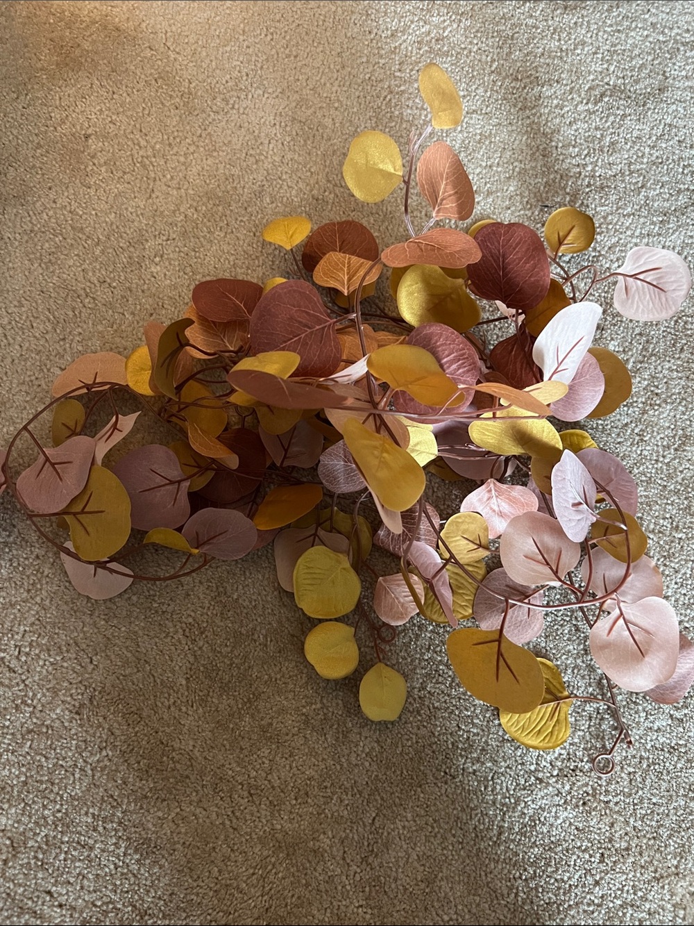 Faux Autumn Eucalyptus Garland in Pink, Mustard & Rust 2 6ft. Pieces